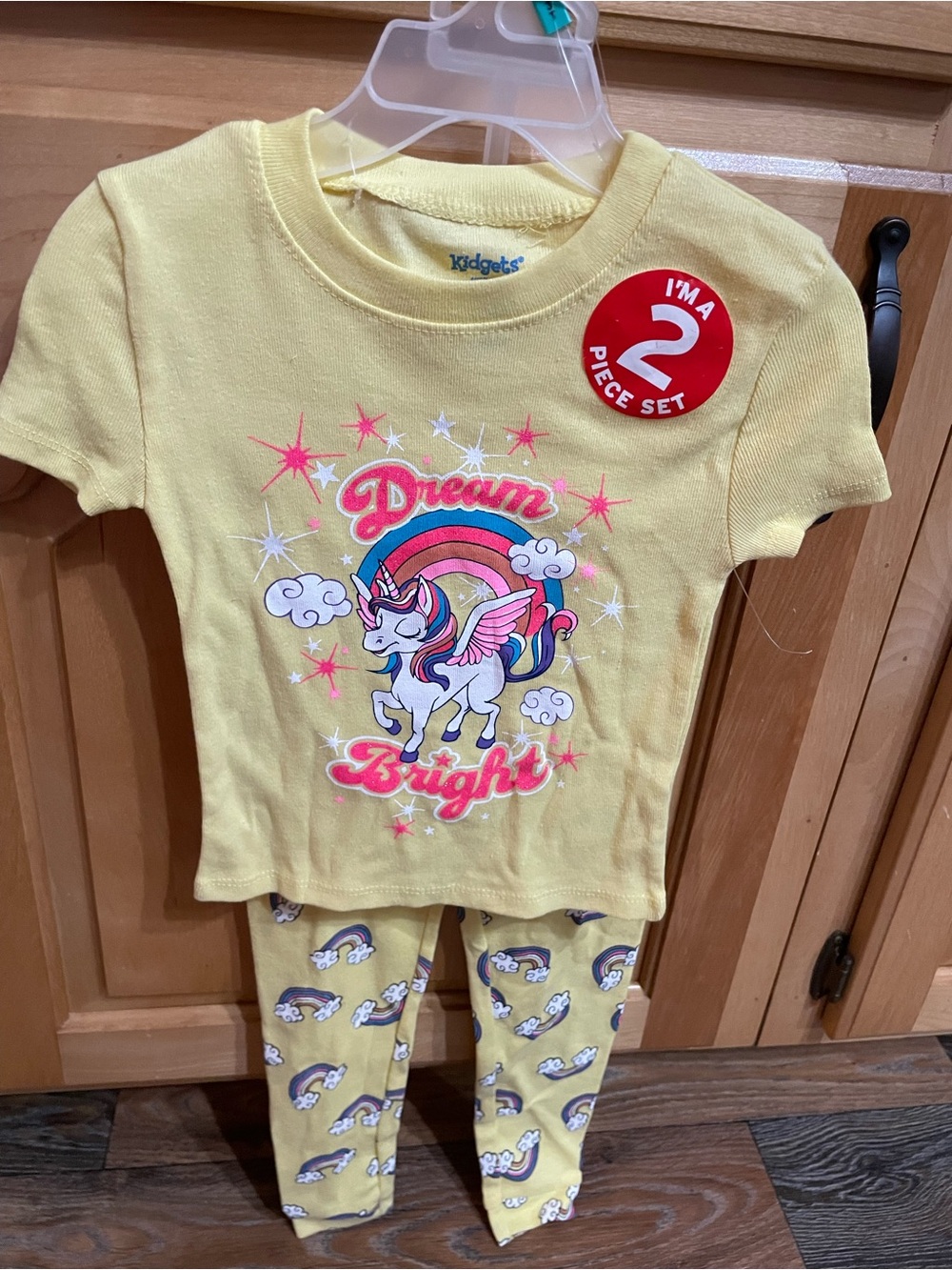Kidgets Yellow Unicorn 'Dream Bright' Pajama Set with Rainbow Accents